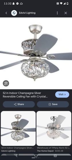 52-Inch Champagne Silver Crystal Ceiling Fan