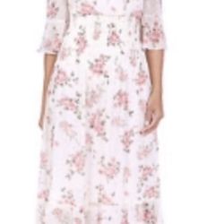 New 3/4 Sleeve Off The Shoulder Floral Maxi Dress