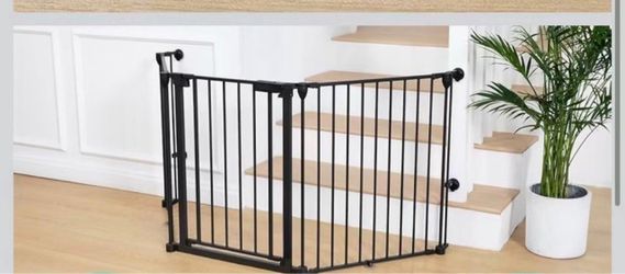 R2)80" Extra Wide Baby Gate, Dog Gate for House Stairs Doorways Auto Close Pet Gate with Door Walk Through, 5 Metal Panels, Hardware Mounted Baby Fenc