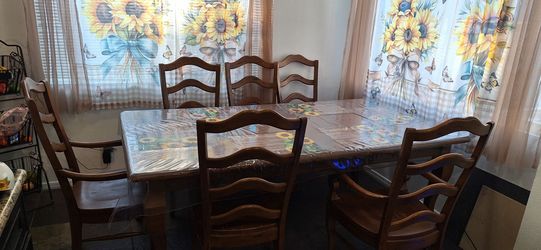Wood Dining Table with 6 Chairs