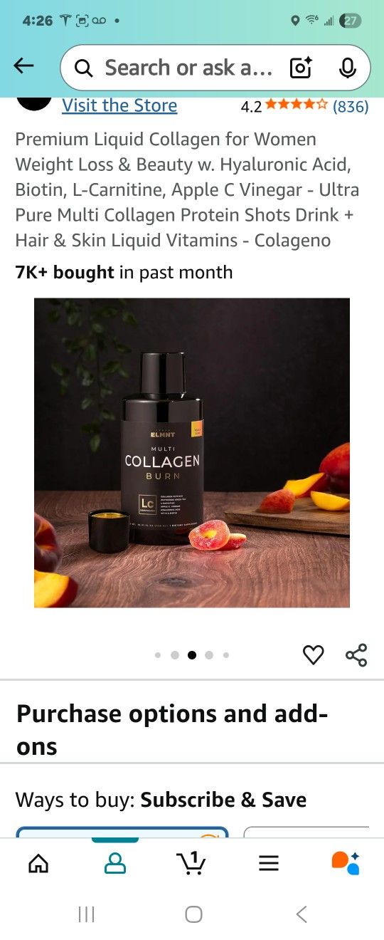 ELMNT Multi-collagen Burn Peach Ring Flavor 2 New Bottles Sealed For Women's Health Beauty Weight Loss