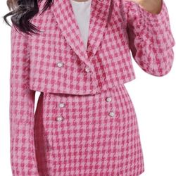 New Cicy Bell Cropped Tweed Blazer 2 Piece Business Suit Skirt Set M