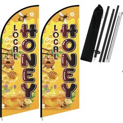 Set Honey Feather Flags with Flagpole Kit, 7ft Local Honey for Sale Sign Outdoor