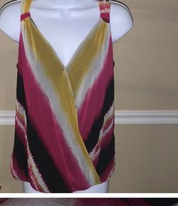 INC International Concepts Gold and White Sleeveless Wrap Tank Top