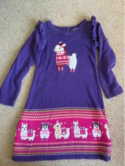Gymboree Girls Purple Llama Sweater Dress Size 4T – Long Sleeve Knit Cotton Dress