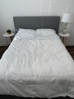 Gray Upholstered Bed Frame with Headboard