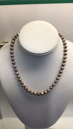 Grey Pearl Necklace 18” 7mm Strand Of Pearl With Metal Clasp
