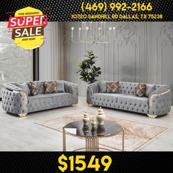 Velvet Living Room Sofa Set 2pc - Delivery And Financing Available 