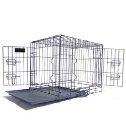 Dog Wire Cage 24 inches Reinforced Dog Crate Collapsible Pet Cage with Double Doors Leak Proof Plast