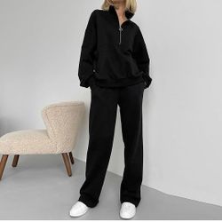 Women Large Two Piece Outfit Set Black $20