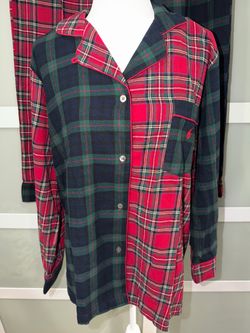 Polo Ralph Lauren Cozy Flannel Pajama Set Black Watch Estate Plaid Women's Large - New ($198 RETAIL)