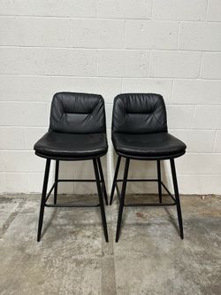 Black Leather Stools Set of 2