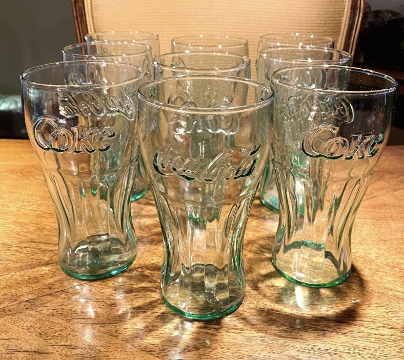 Vintage Coca-Cola “Coke” Sea Blue Crystal Glasses 6” Tall Collectibles