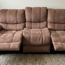 Comfy Brown Reclining Sofa - Excellent Condition