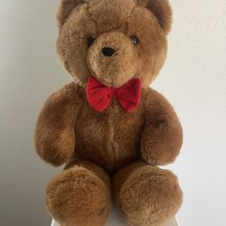 Vintage 1986 Dakin Brown Honey Jo Teddy Bear 20" Plush Red Bow Tie Fun Farm