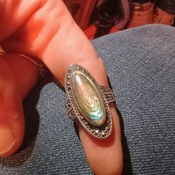 Late 20th Century Abalone & Markasite Sterling Silver Ring