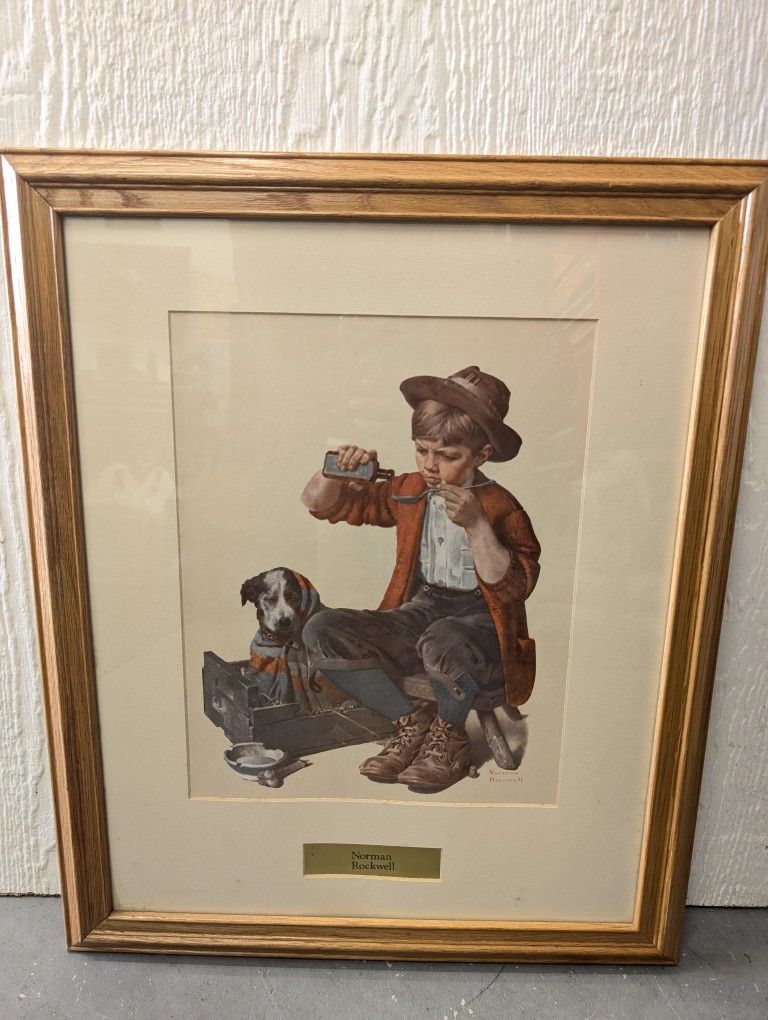 Norman Rockwell Boy With Sick Dog Framed