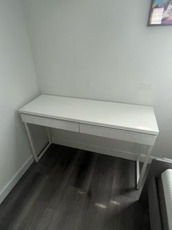 White desk with filing cabinet