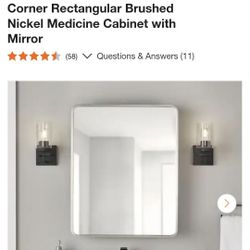 Rounded Corner Rectangular Brushed Nickel Medicine Cabinet with Mirror