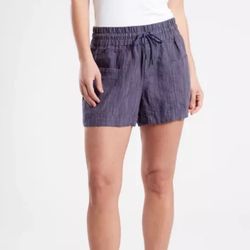 Athleta Cabo Linen 4" Textured Shorts Blue Travel Beach Lounge Women’s 26