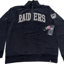 Las Vegas Raiders 1/4 Zip 47 Brand Black Pullover Sweatshirt Men’s Large New 
