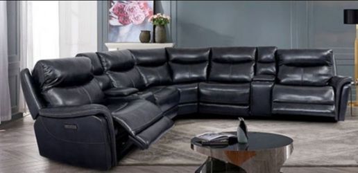 Brand New Top Grain Leather Navy Blue Power Reclining Sectional Sofa