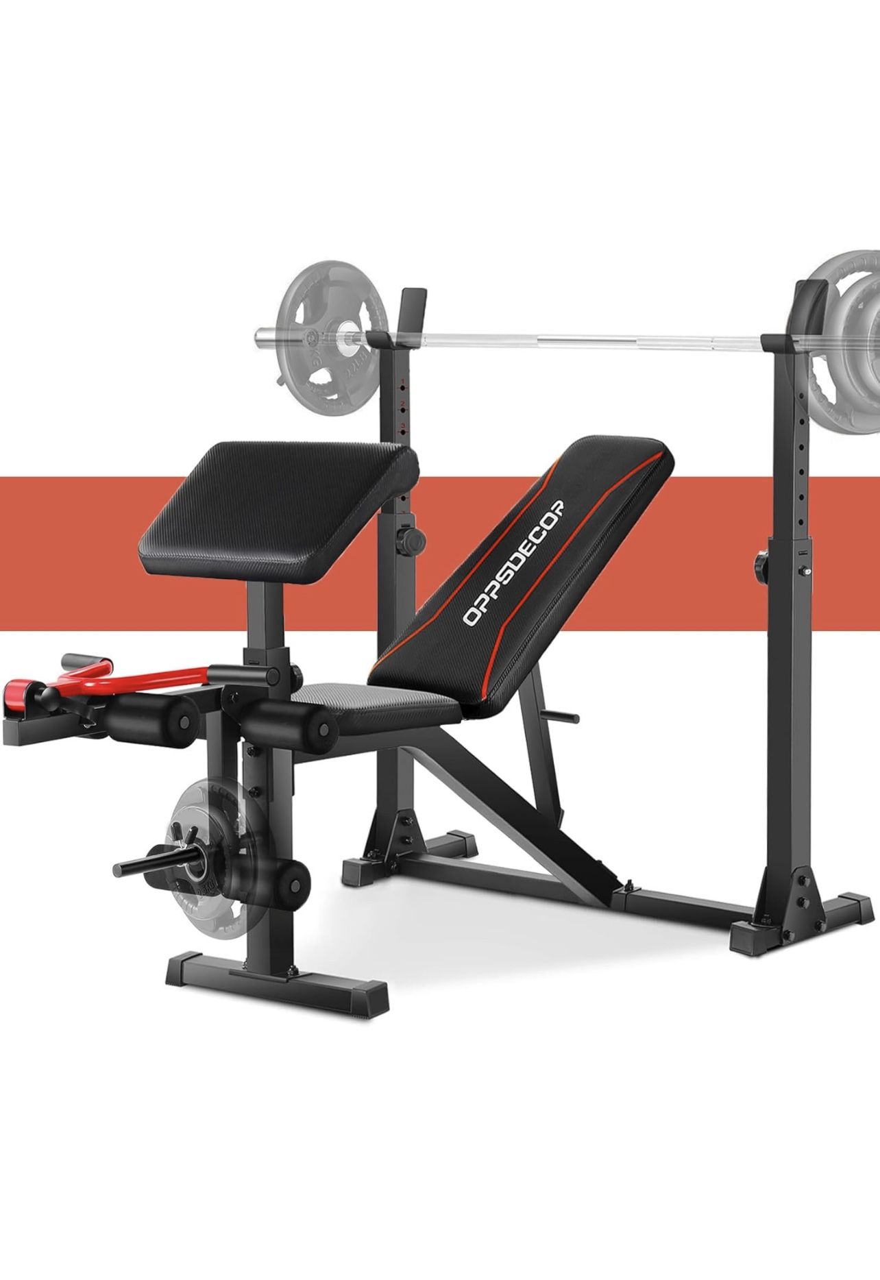 OPPSDECOR Adjustable Weight Bench Set, 900LBS Multi-functional Bench Press Set with Squat Rack & Preacher Curl Pad & Dual Function Leg Developer, Incl