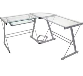Glass Top L Shaped Corner Gaming Desk with Computer Keyboard Tray