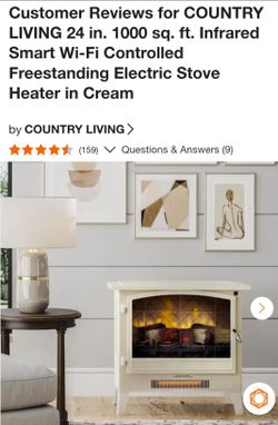 COUNTRY LIVING 24 in. 1000 sq. ft. Infrared Smart Wi-Fi Controlled Freestanding Electric Stove Heater in Cream