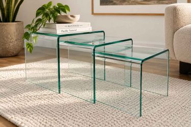 Modern Curved Glass Nesting Tables Set of 3 – 1/2” Thick Waterfall Glass