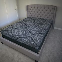 Queen Bed - Elegant Wing Back Button Tufted Headboard