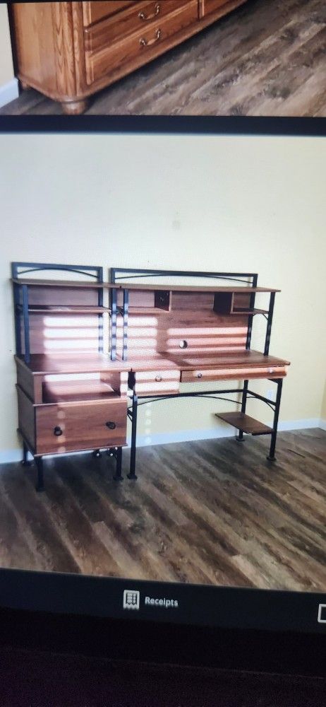 Desk With Shelf And Drawer , And Side Shelf , File Drawer