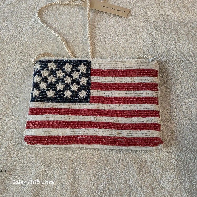 Amanda Smith American Flag Beaded Cross Purse