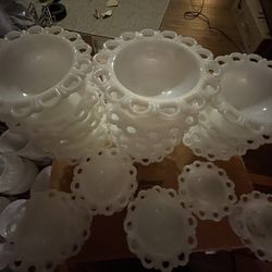 Huge Assortment Of Vintage White Milk Glass Selling In Groups And Sets