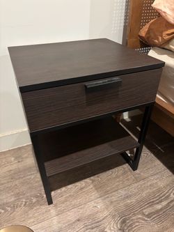 Pair of Dark Wood & Metal Nightstands