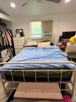 White Queen Metal Bed Frame and Mattress