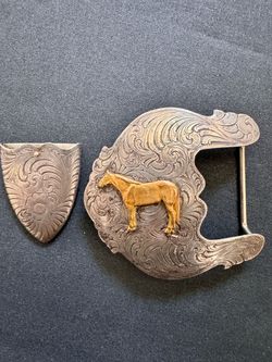 Vintage WAGE Sterling Overlay Western Horse Belt Buckle & Tip – 80g