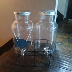 Double Mason Jar Drink Dispenser W Stand