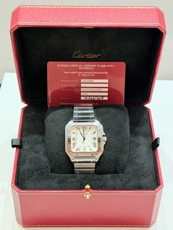 Santos De Cartier| Large| 40mm | Stainless |Silver Roman Dial | Model 4072|-W|Card