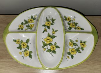 Shafford Platter 1960s MCM Yellow Flowers Ceramic Divided Serving Tray