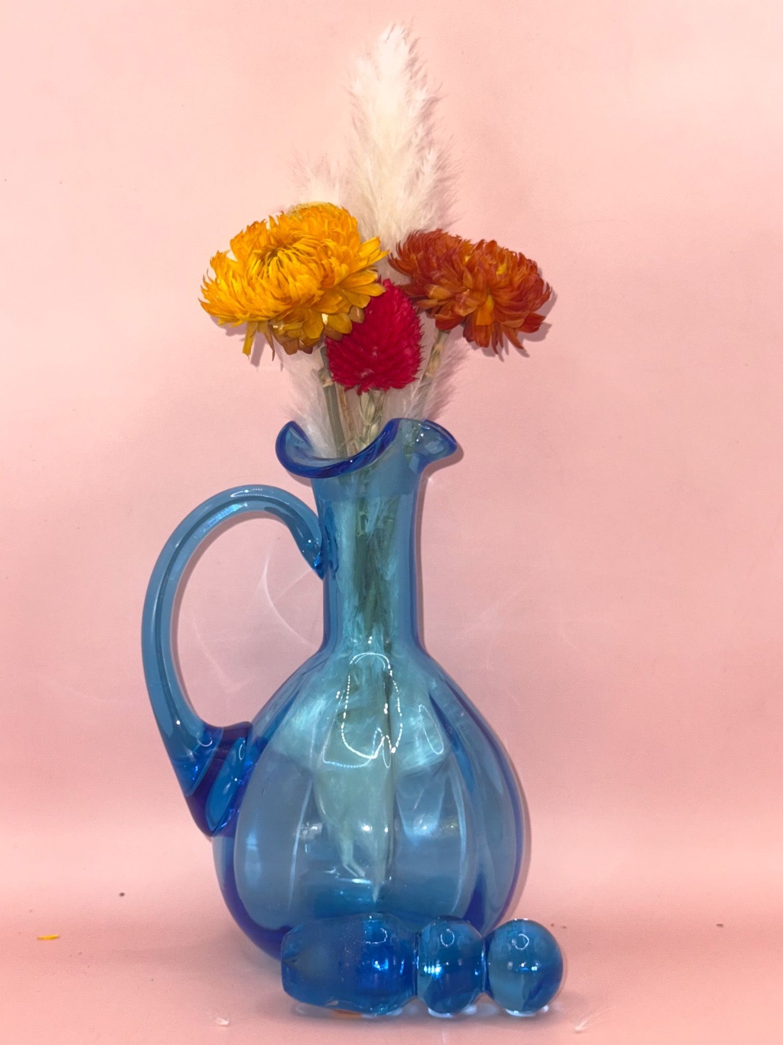 Rainbow Art Glass Cruet With Stopper, Blue, 6.25 Inches And Blown