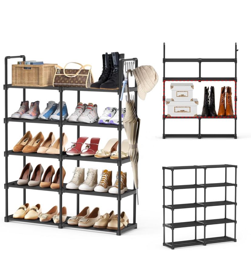 Shoe Rack, 5-Tier Versatile Shoe Organizer for Closets, Front Door, and Entryway, Shoe Holder up to 25 Pairs, Perfect for Any Home & Garage Storage Ne