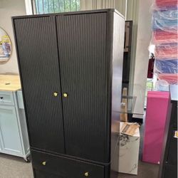  New In Box 66"×30" Black Wooden Wardrobe Closet Cabinet w/ Hanging Rod dresser