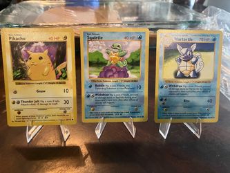 Pokémon Shadowless Base Set Cards Pikachu, Squirtle, Wartortle