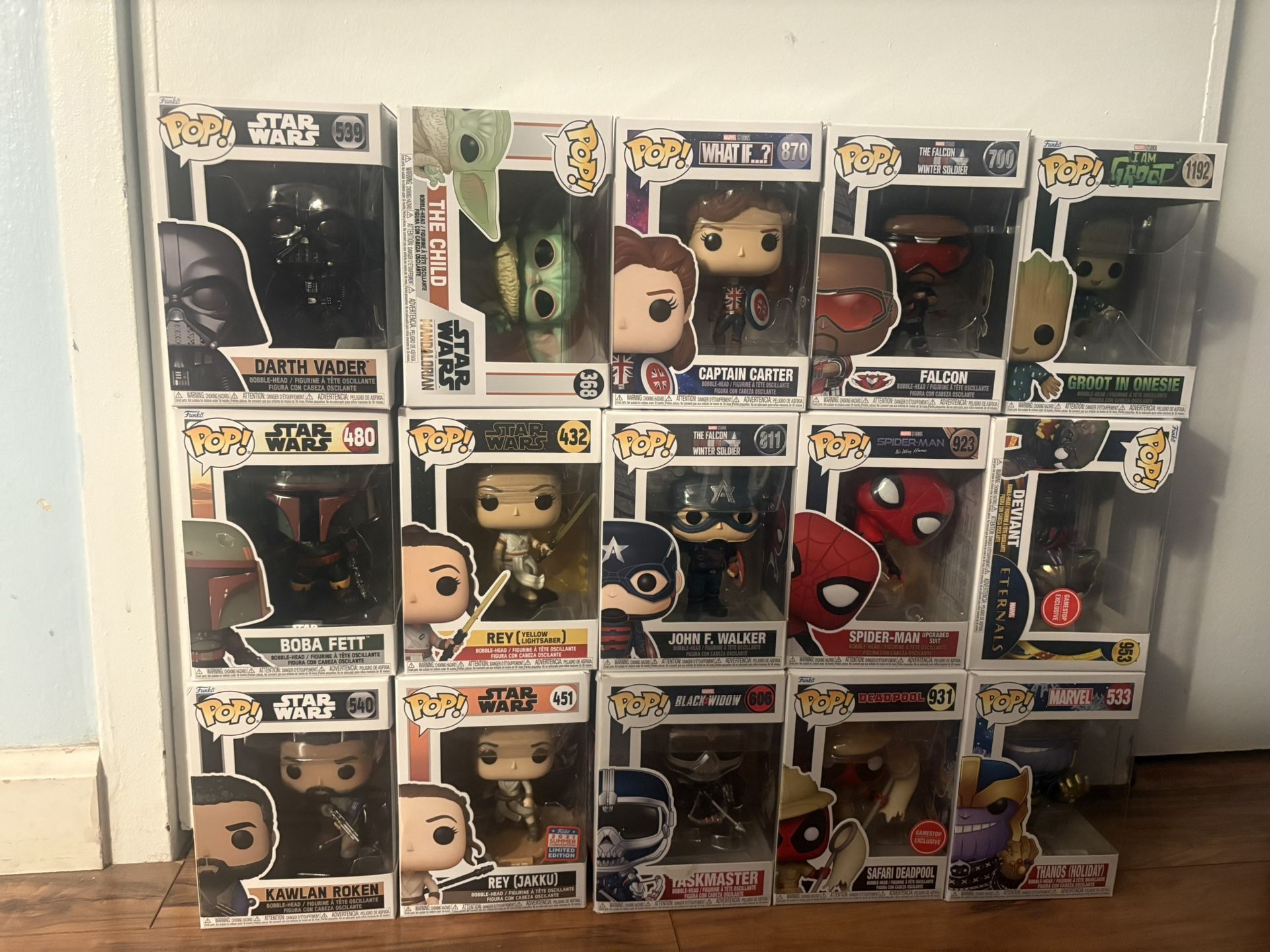 star wars and marvel funko pop lot