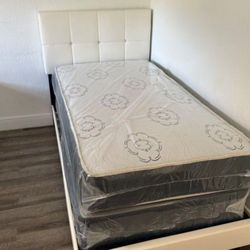 NEW BED FRAME TWIN SIZE WITH MATTRESS AND BOX SPRING