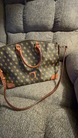 Medium Dooney & Bourke Brown Satchel Bag With Logo
