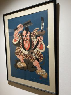 Vintage Japanese wall art framed antique display painting antique from Japan Samari