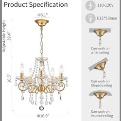 Mini Crystal Chandelier K9 Crystal Gold Chandelier for Living Room Bedroom Dining Room Kitchen Island 5 E12 Bulbs High 16.5 in x Diameter 16.9 in, Gol