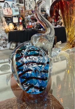 Murano Art Glass Small Elephant Figurine Trunk Up 4in